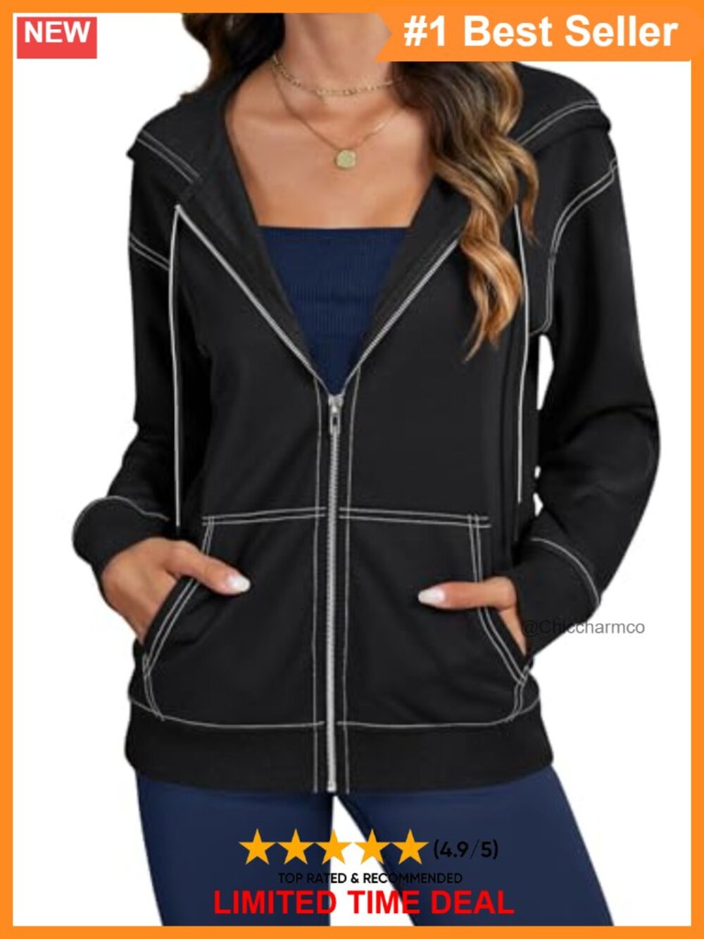 Women's Full Zip Hoodie Sweatshirt Kangaroo Pocket Lightweight Casual